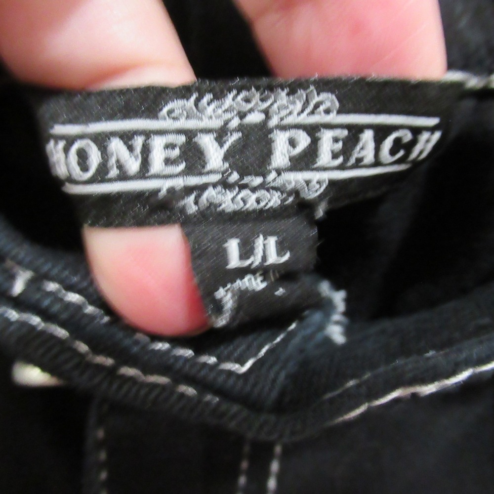 Honey Peach Cargo Pants Womens L Black wide leg Contrast Stitch Utility Street - Picture 4 of 5